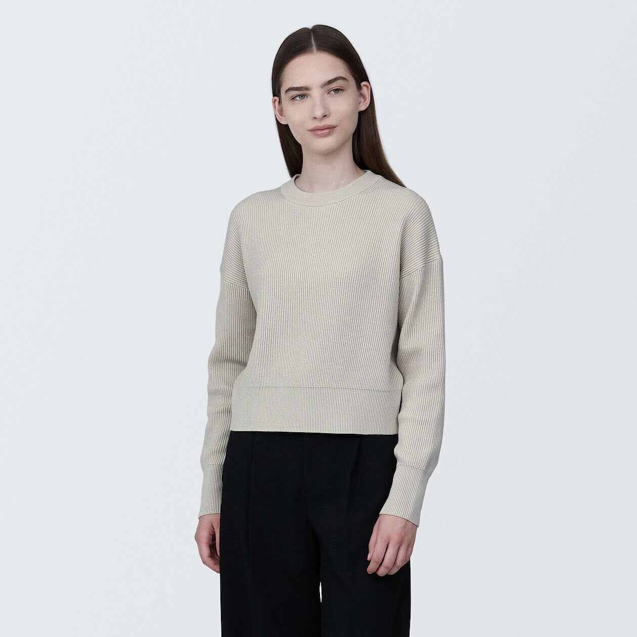 Pull col rond coton mélangé - kaki | be normal