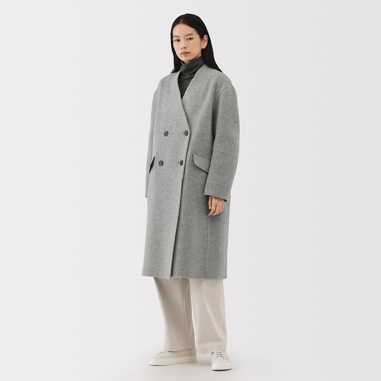 Manteau ceinturé à capuche gris clair femme