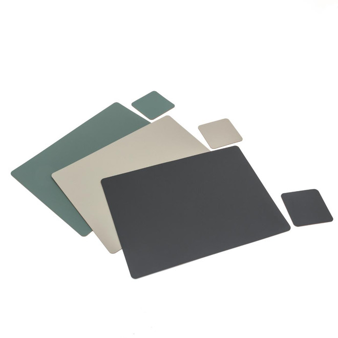 Lot de 4 dessous de verre rectangulaires en cuir recyclé, Gris Cendré