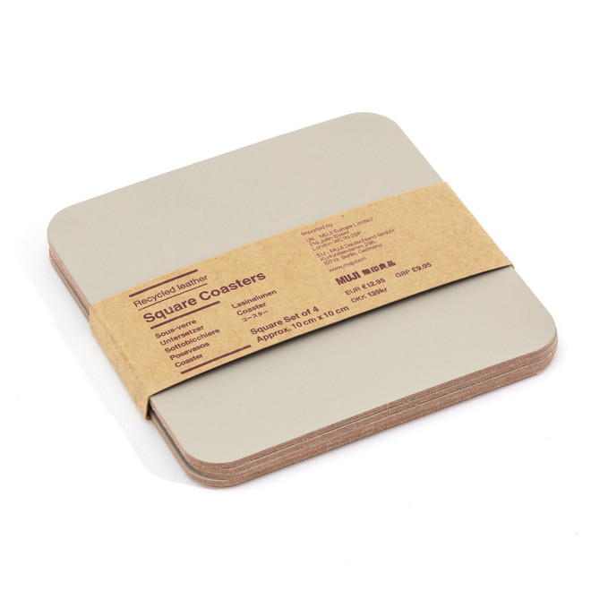 Lot de 4 dessous de verre rectangulaires en cuir recyclé, Gris Cendré