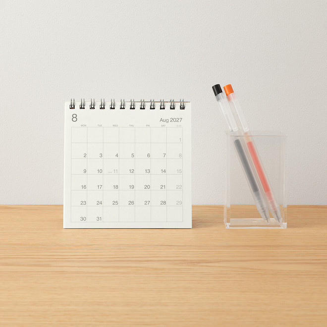 Calendrier de bureau 2027 en papier bagasse - Format carré, 12 cm de côté