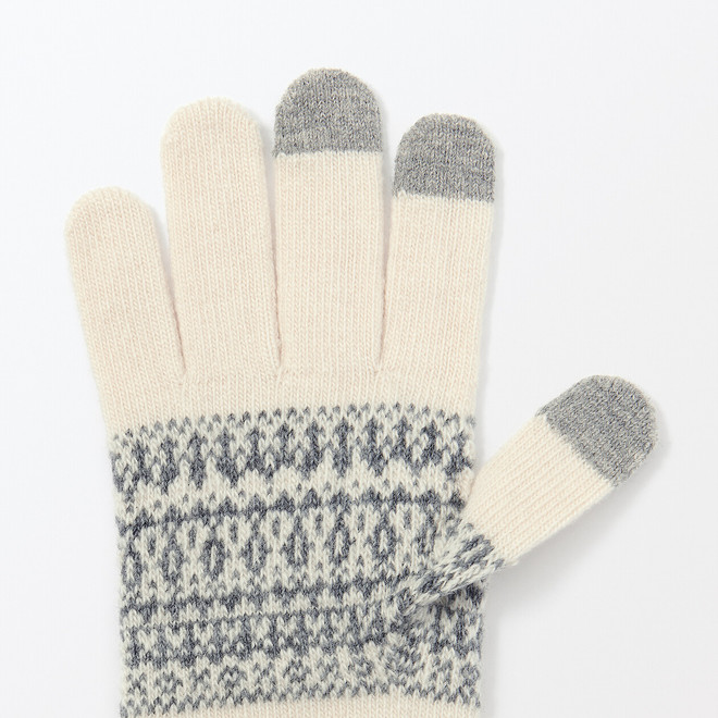 Gants unisex écran tactile en laine mérinos mélangée avec doublure brossée et motif jacquard