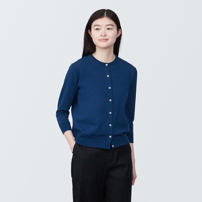 Cardigan en coton High Twist col rond manches 3/4 femme