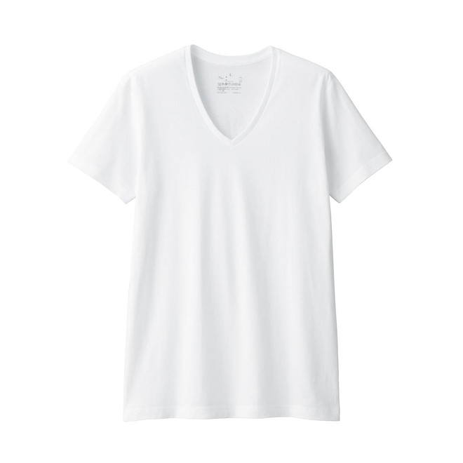 T‐shirt col V sans coutures latérales en coton épais homme.