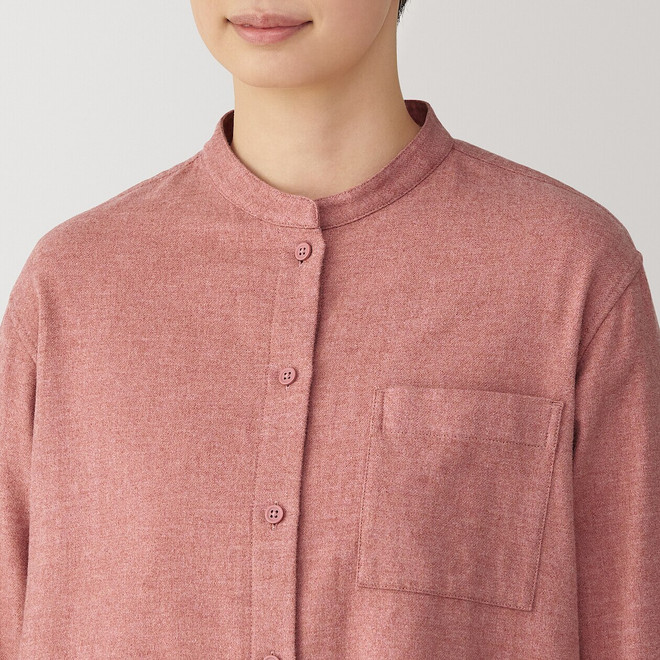 Chemise à col montant en flanelle brossée double femme