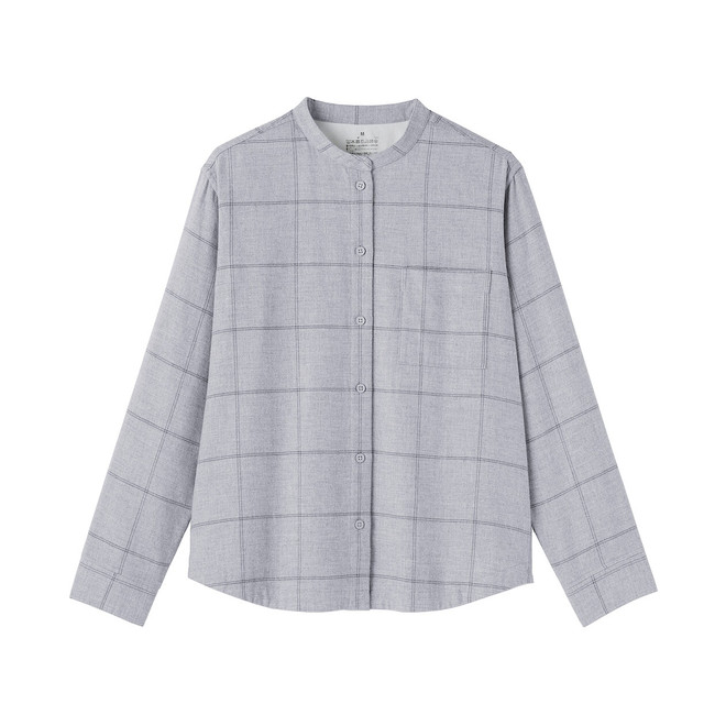 Chemise à col montant en flanelle brossée double femme