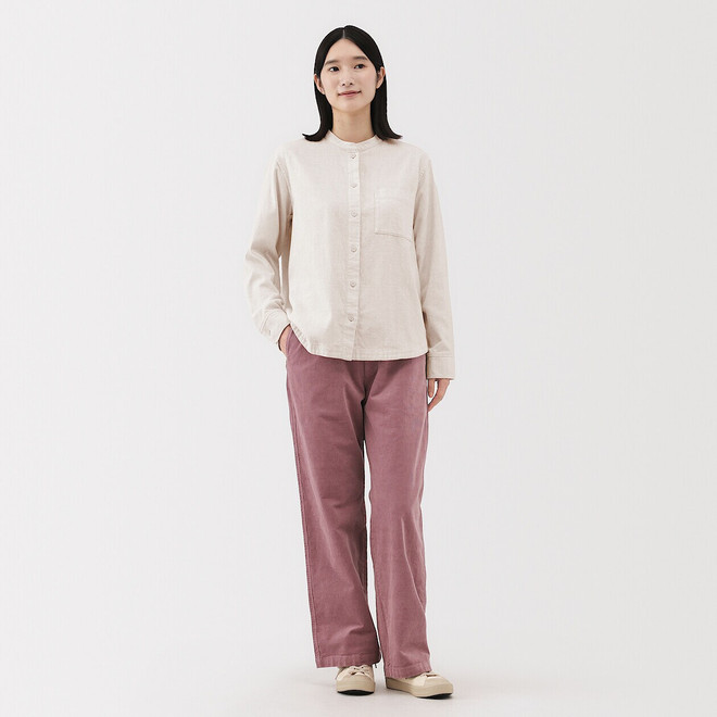 Chemise à col montant en flanelle brossée double femme