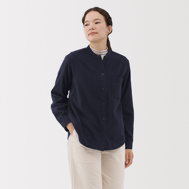 Chemise à col montant en flanelle brossée double femme