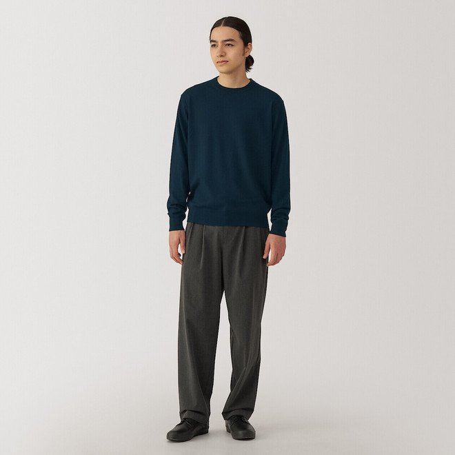 Pull à col rond en laine tricot fin pour homme