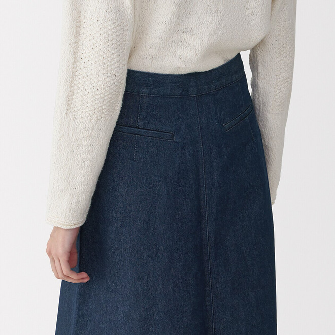 Jupe en washi et denim pour femme ‐ Bleu marine foncé
