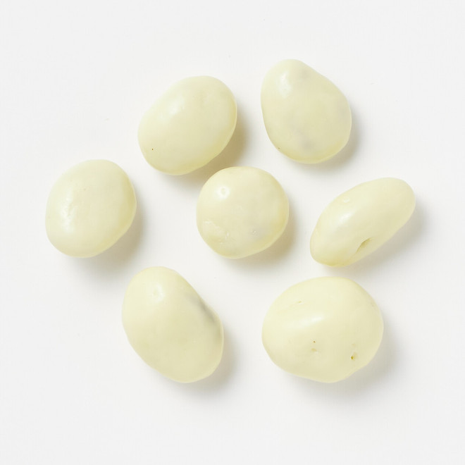 Raisins secs enrobés de chocolat blanc, goût yaourt