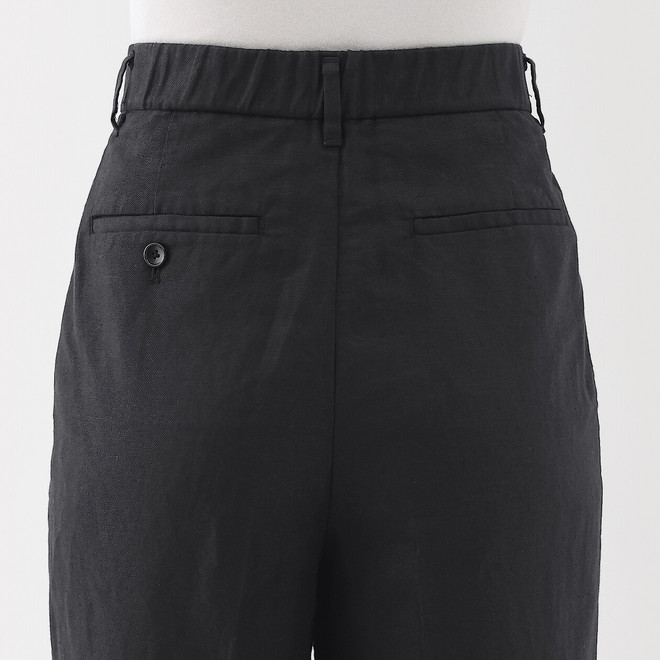 Pantalon large plissé en mélange chanvre‐sergé pour femme