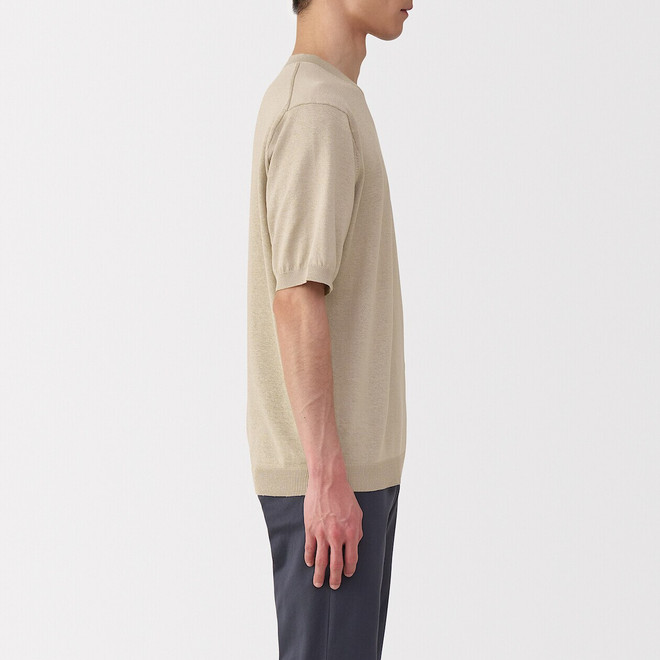 Pull à manches courtes et à col ras‐du‐cou en chanvre mélangé pour homme