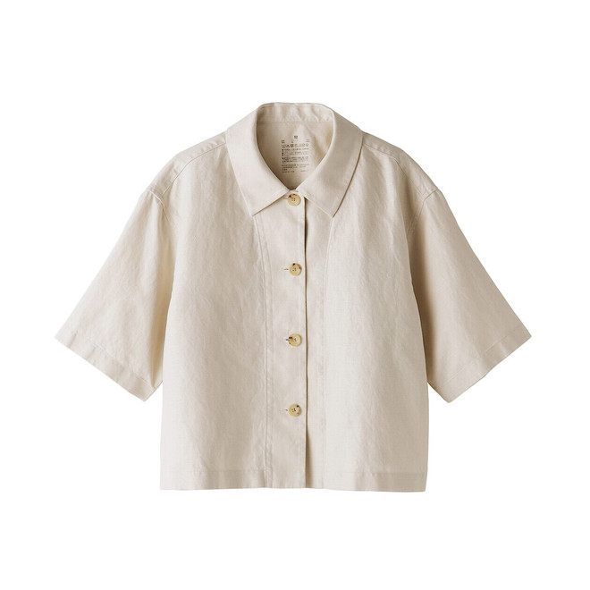 Chemise courte en sergé de chanvre mélangé pour femme