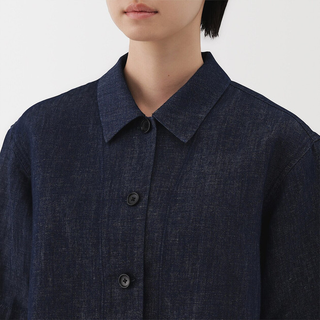 Chemise courte en mélange chanvre‐denim‐sergé pour femme
