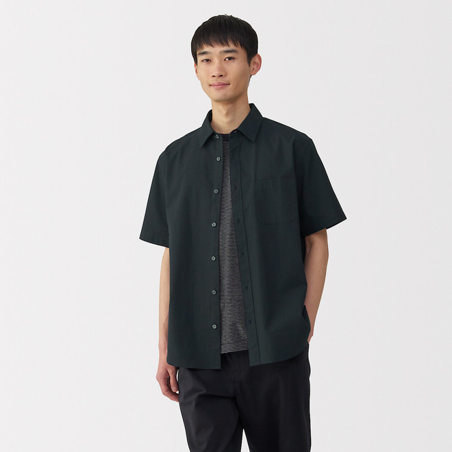 Chemise à manches courtes et à coupe décontractée en coton épais délavé pour homme