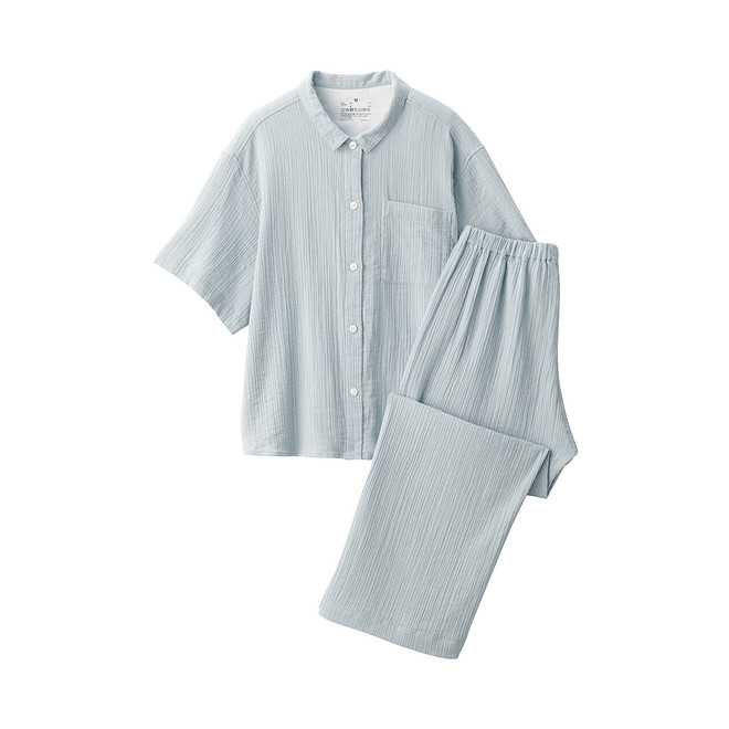 Pyjama à manches courtes en gaze crêpe sans coutures latérales pour femme