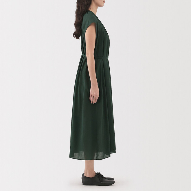 Robe à mancherons en voile de coton à haute torsion pour femme