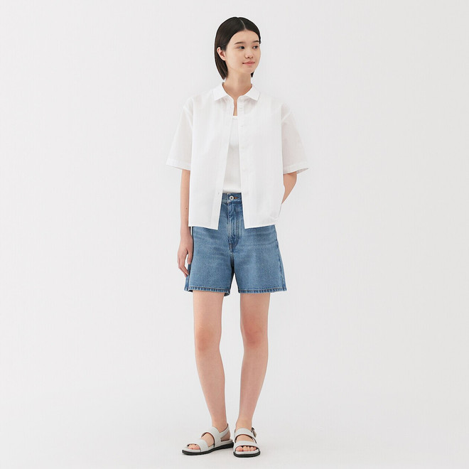 Short en denim mélangé kapok pour femme