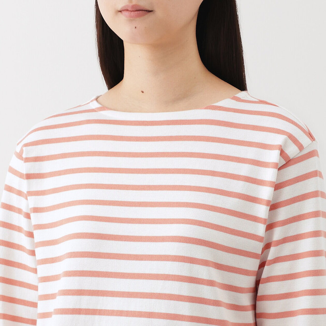 T‐shirt en coton épais manches longues col bateau pour femme