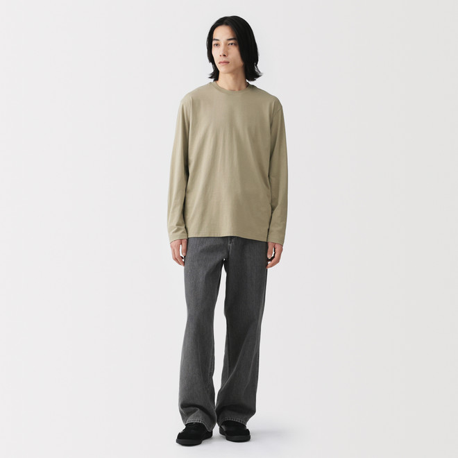 T‐shirt en jersey de coton lavé manches longues pour homme