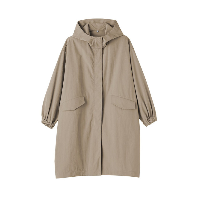 Manteau long à capuche en nylon déperlant pour femme