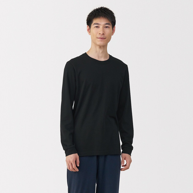 T‐shirt manches longues col U en coton épais et chaud pour homme