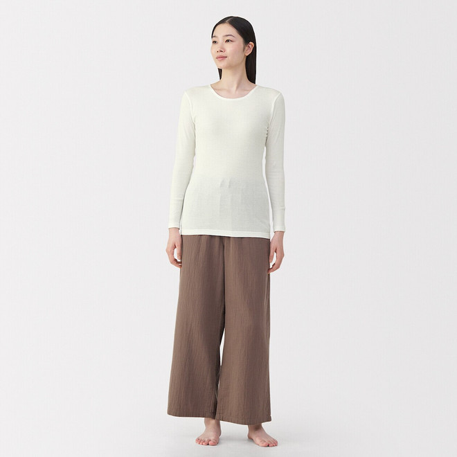 T‐shirt manches longues col rond en coton chaud pour femme