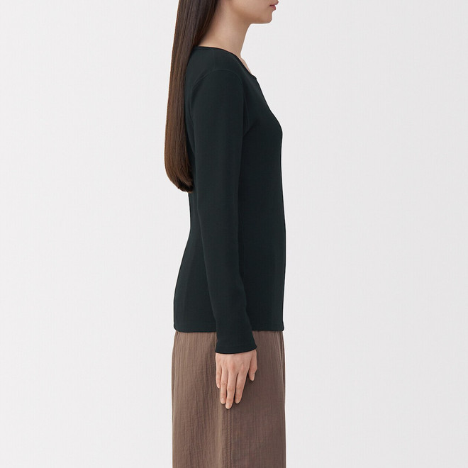 T‐shirt manches longues col rond en coton et laine chauds pour femme