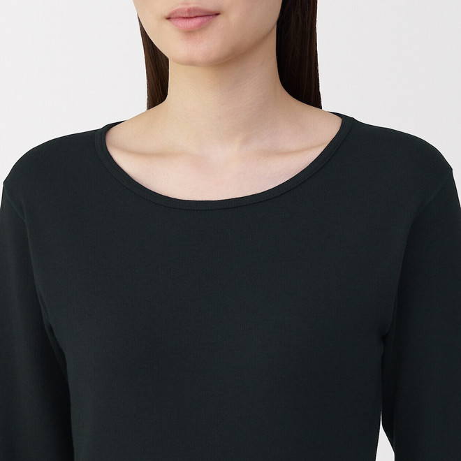 T‐shirt manches longues col rond en coton et laine chauds pour femme