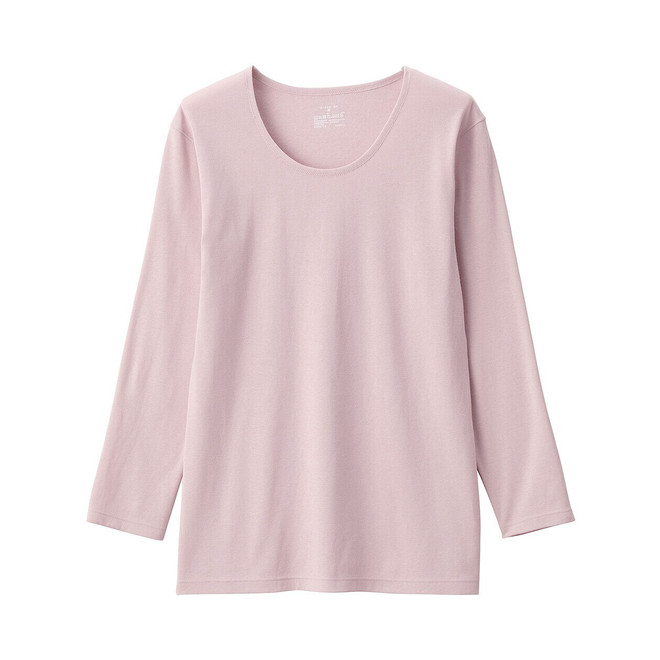 T‐shirt manches longues col U en coton épais et chaud pour femme