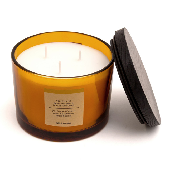 Bougie 3 mèche ambre et bois de santal.