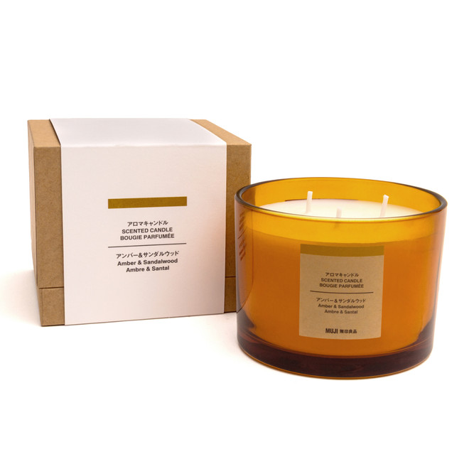 Bougie 3 mèche ambre et bois de santal.