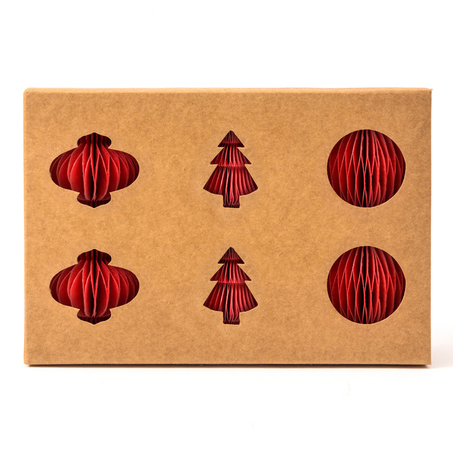 Décorations en nid d'abeille en coton recyclé - Lot de 6, rouge