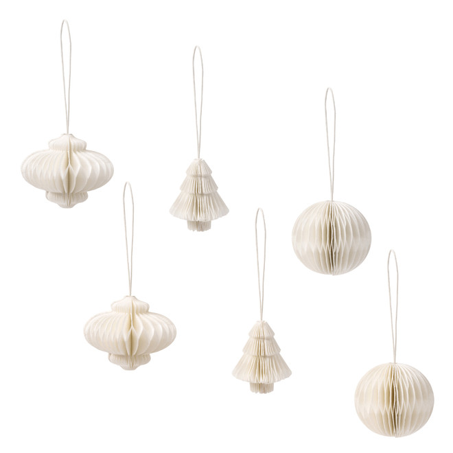 Décorations en nid d'abeille en coton recyclé - Lot de 6, blanc