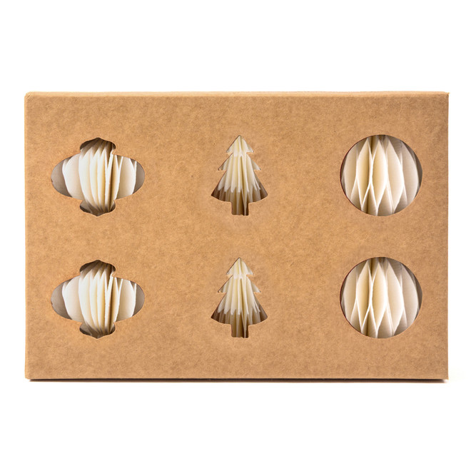 Décorations en nid d'abeille en coton recyclé - Lot de 6, blanc