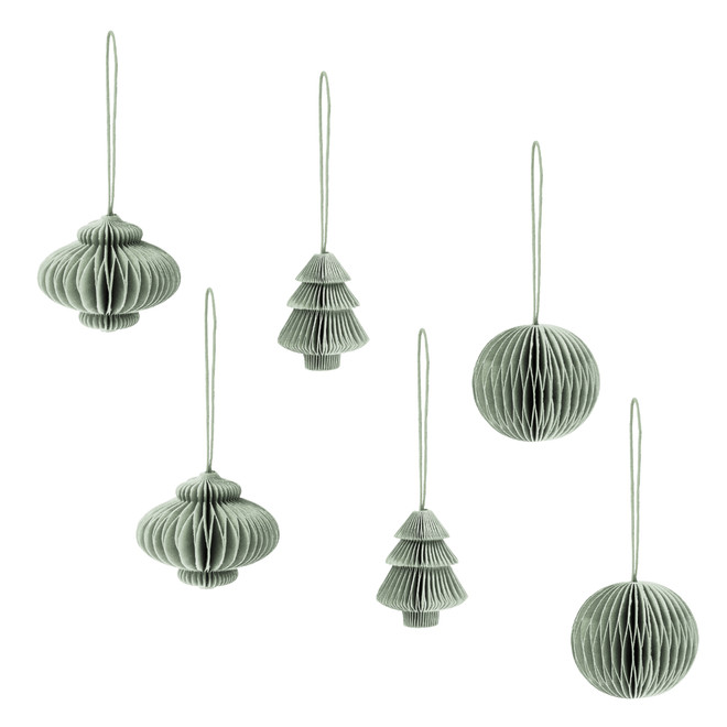 Décorations en nid d'abeille en coton recyclé - Lot de 6, vert