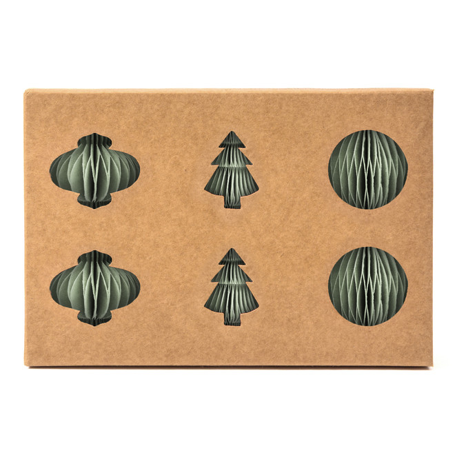 Décorations en nid d'abeille en coton recyclé - Lot de 6, vert