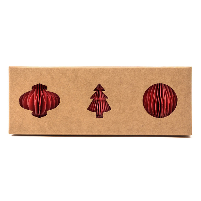 Décorations en nid d'abeille en coton recyclé - Lot de 3, rouge