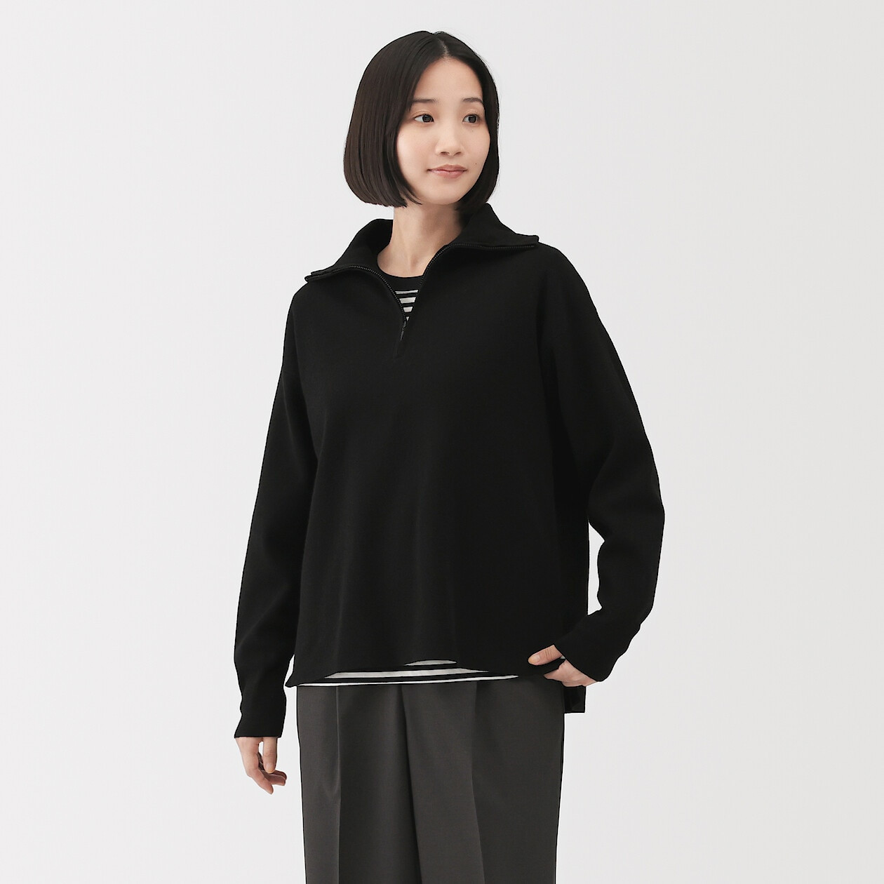 Pull à demi‐zip en maille côtelée Milano pour femme