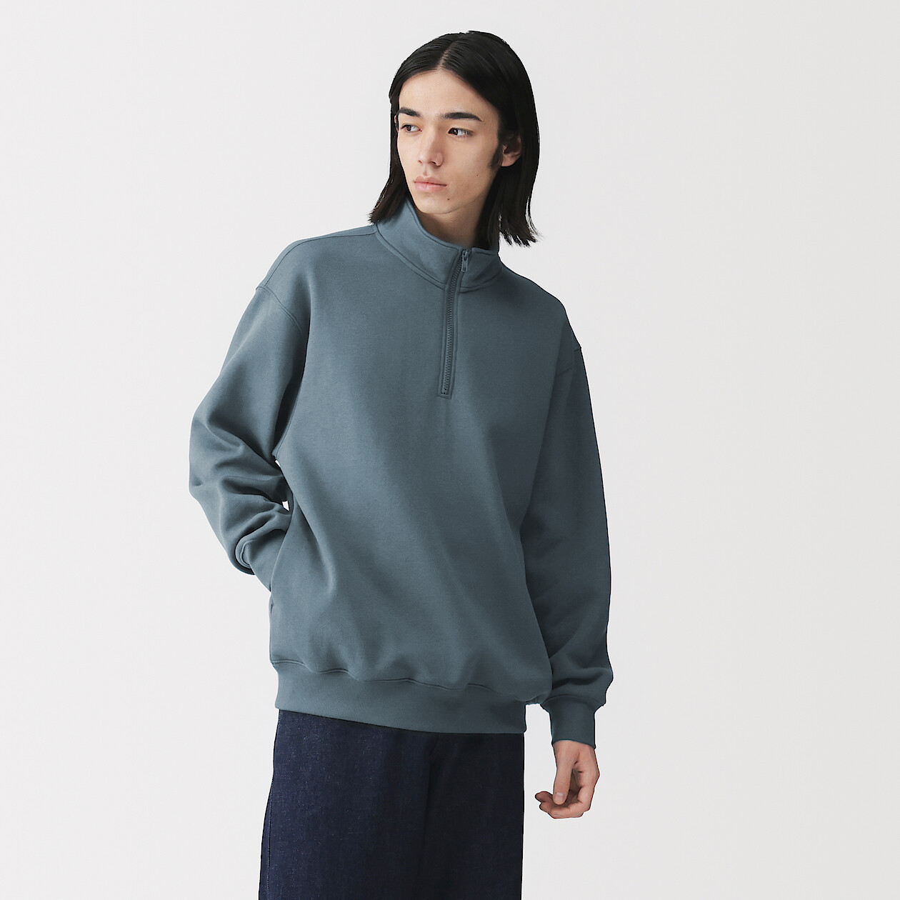 Sweatshirt à demi‐zip en coton mélangé pour homme