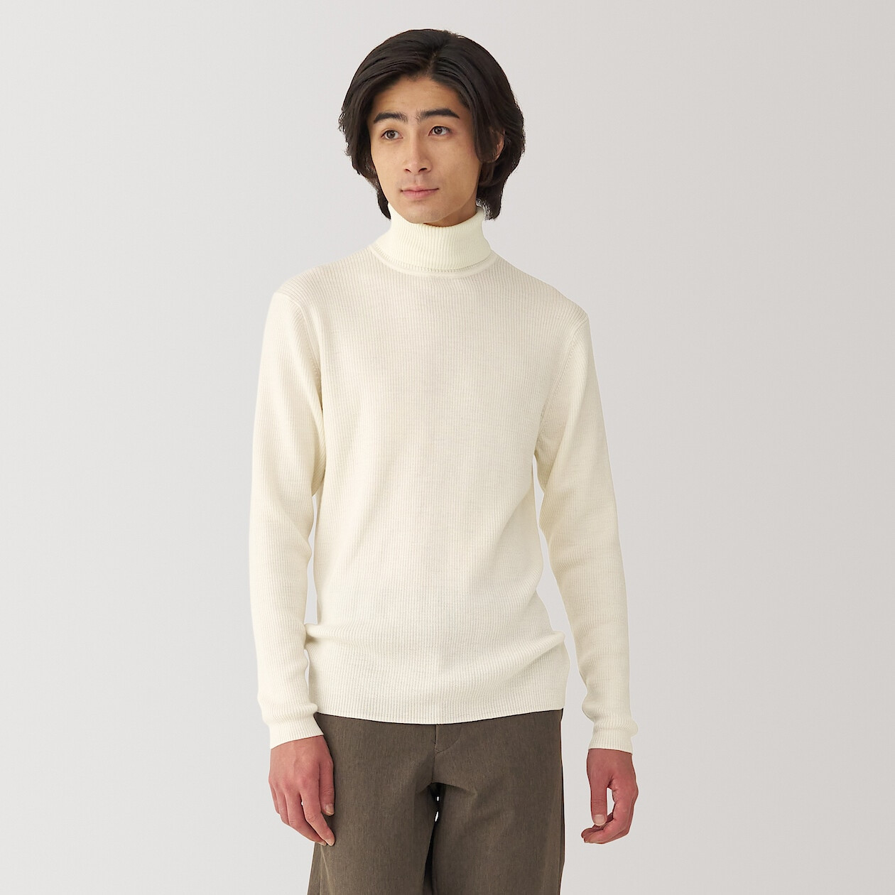 Homme Noir Pull En Laine Côtelée Col Roulé