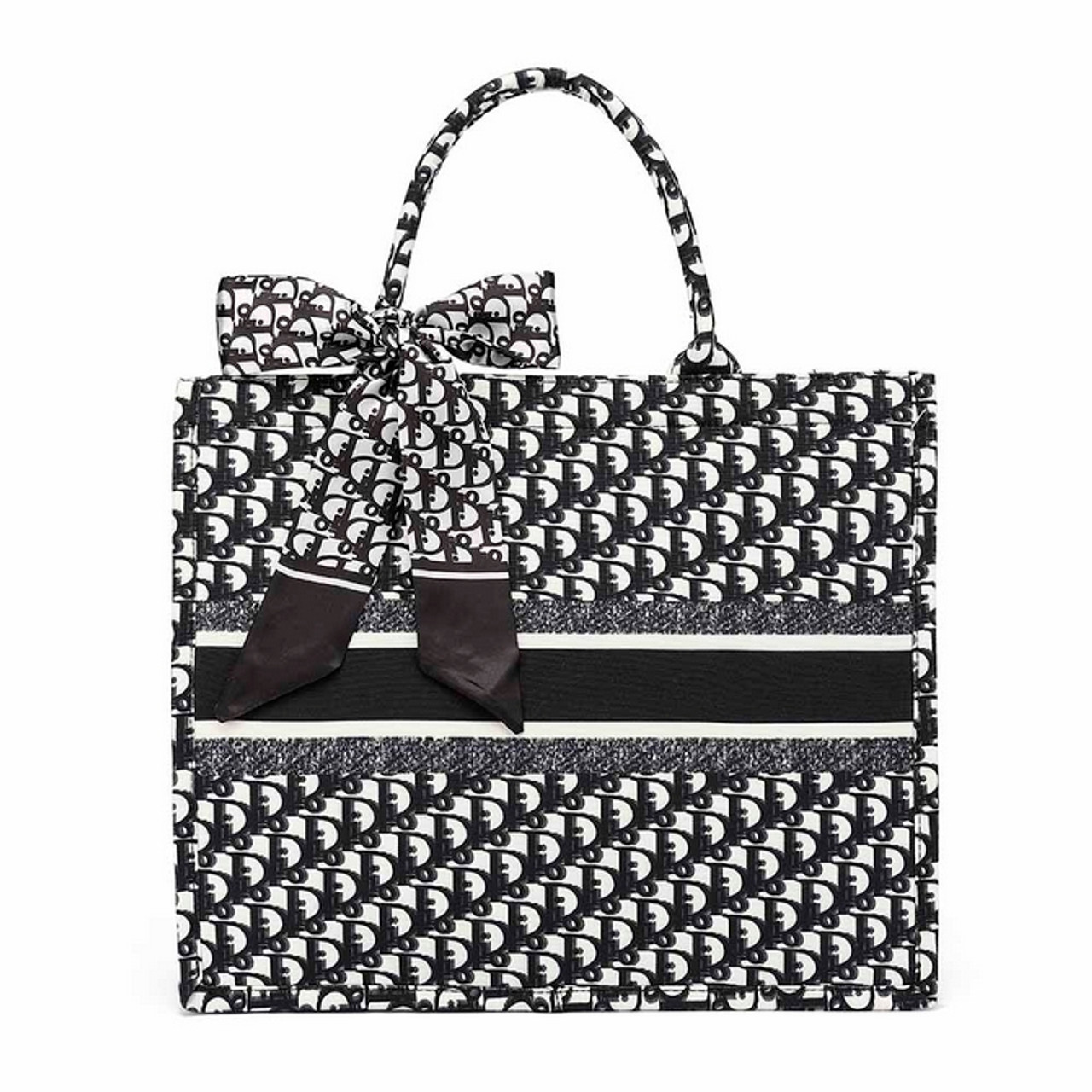 Book Tote Designer Inspired Bag with Scarf - Black (Large)