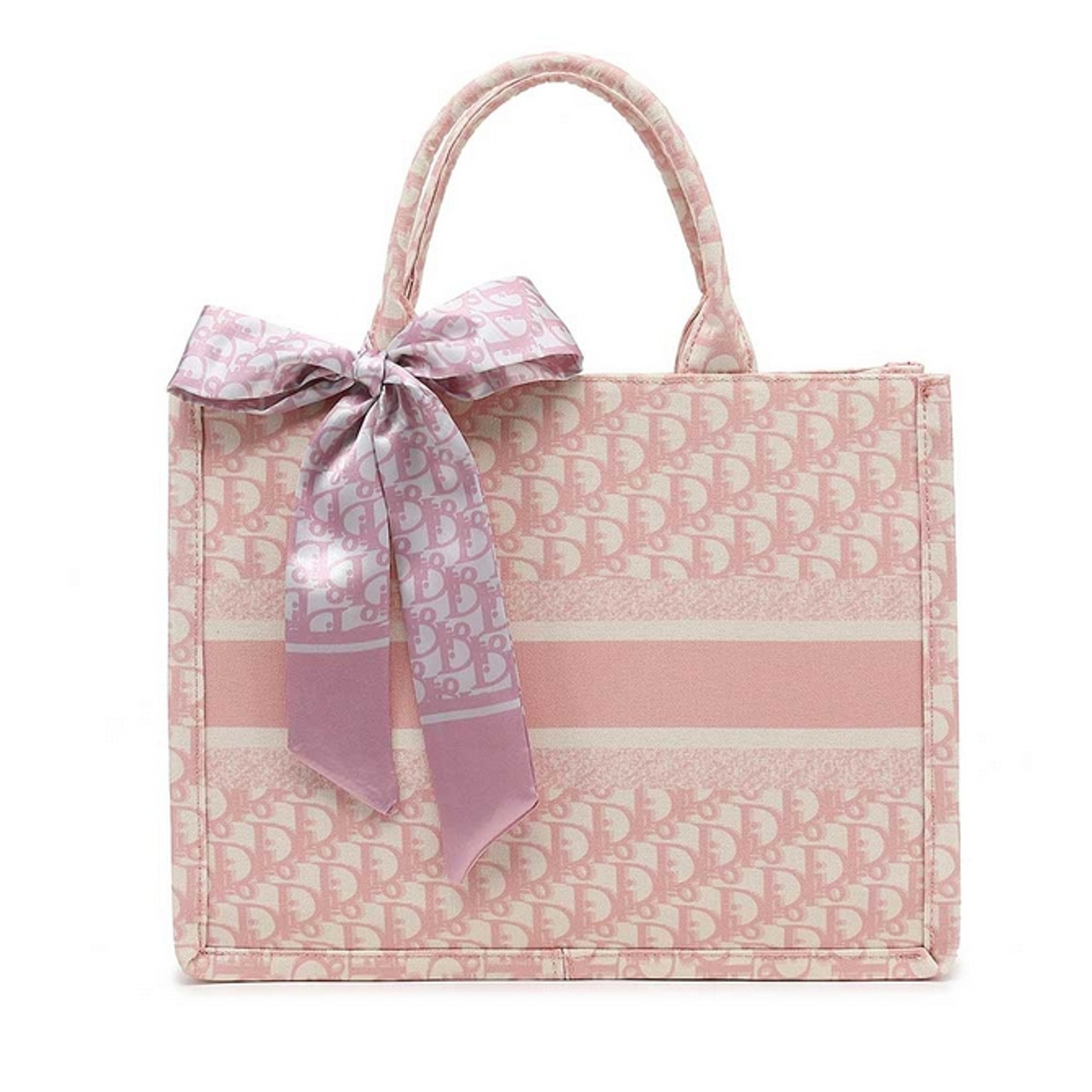 Book Tote Designer Inspired Bag with Scarf - Pink (Medium)