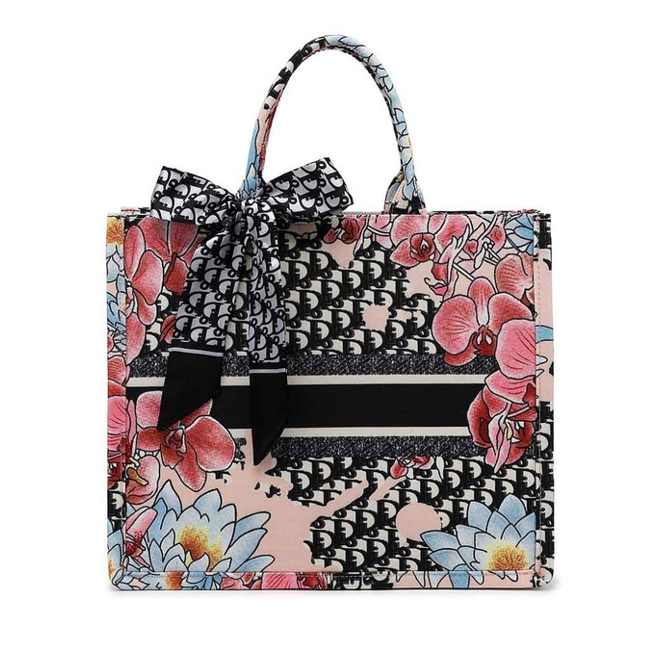 Book Tote Designer Inspired Bag with Scarf - Floral (Large)