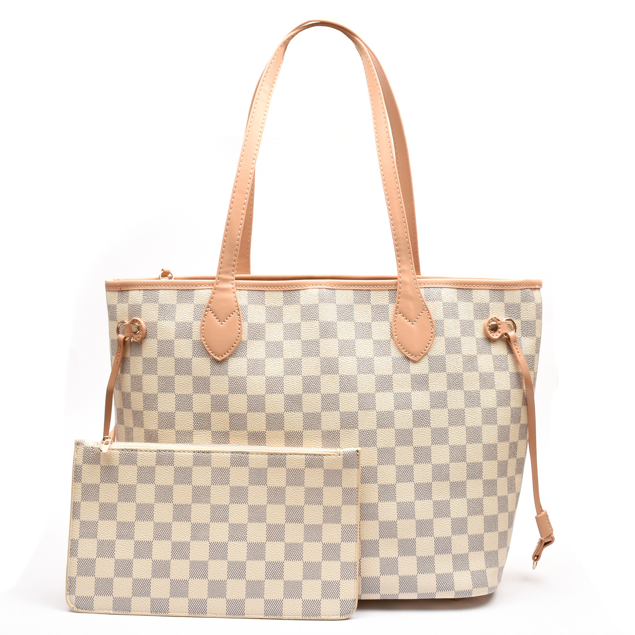 Check Pouch & Tote Bag Set - Brown Check