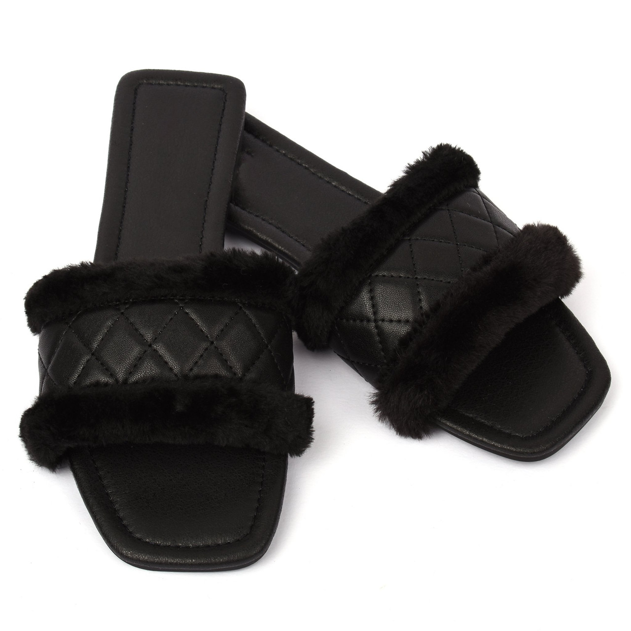 Cleo Faux Fur Sandals Black