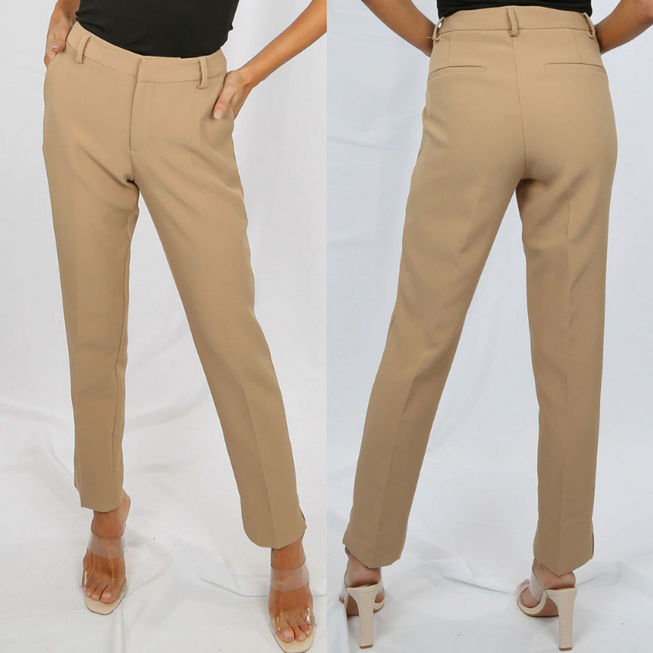 Camel Crepe High Waist Wide Leg Tailored Trousers | New Look