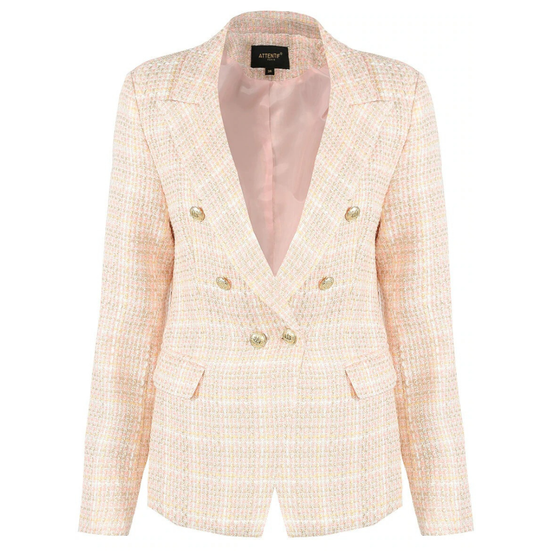 Peony Check Tweed Tailored Blazer - Pink