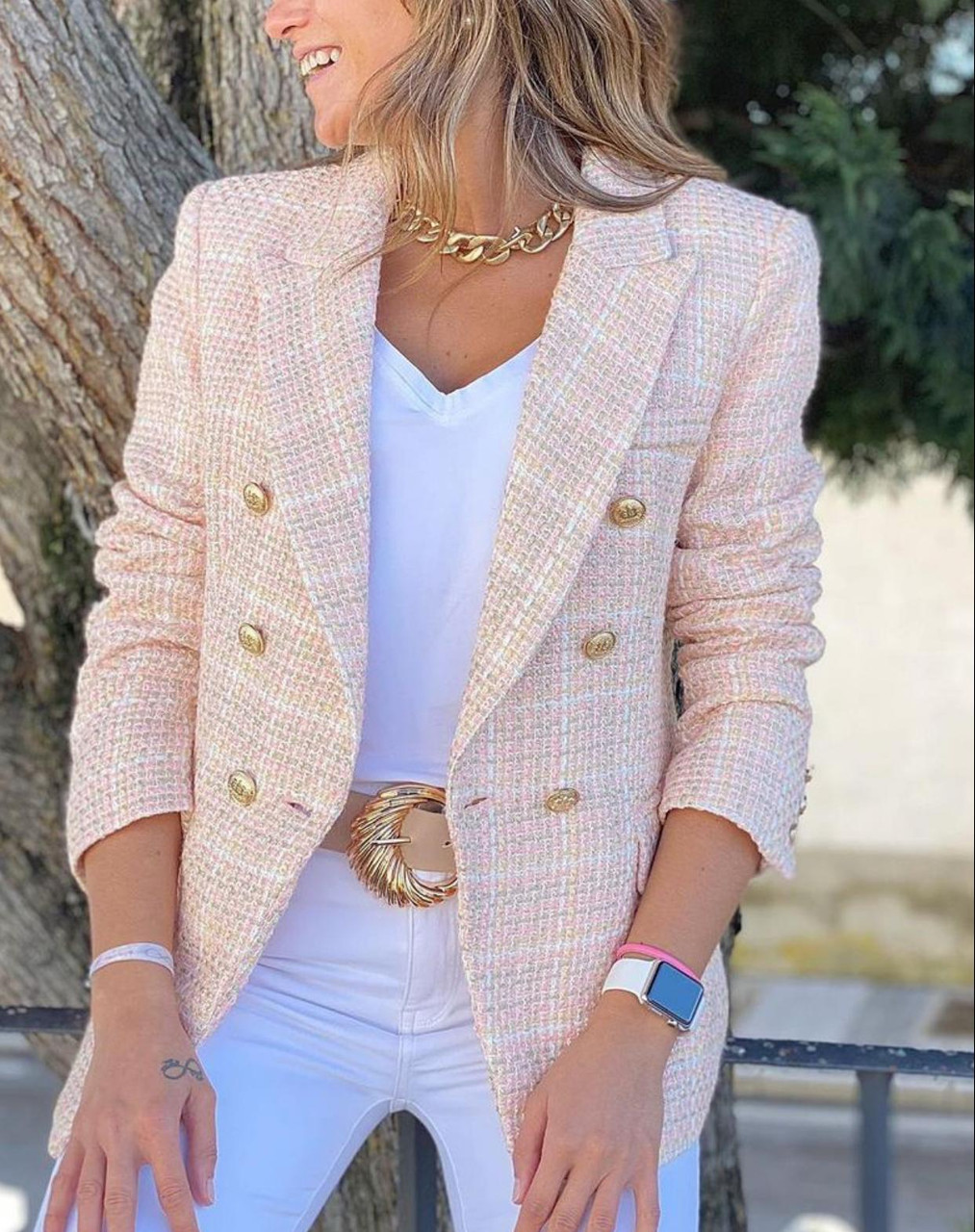 tweed blazer pink